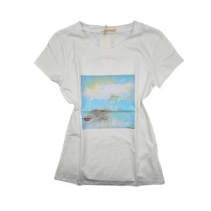 t-shirt bianca in cotone “un quadro sulla t-shirt” – un azzurro sconfinato