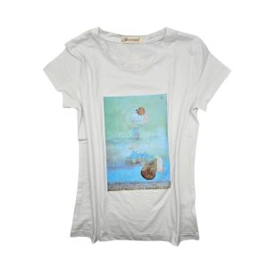 t-shirt bianca in cotone “un quadro sulla t-shirt” – Seme di aria nuova