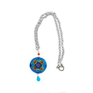 Collana – Cerchio arancio e blue ceramica di Vietri