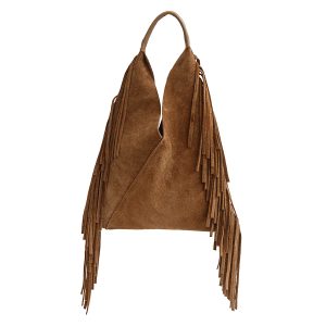 ARIZONA – Sacca con frange in camoscio cuoio