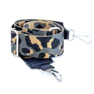 ANIMAL – tracolla in tessuto con trama animalier grigia,nero bronzo