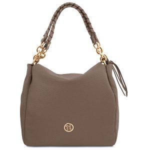 AMY Borsa shopping in pelle morbida – Talpa scuro