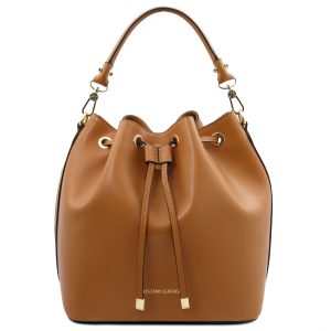 VITTORIA Borsa secchiello in pelle – Cognac