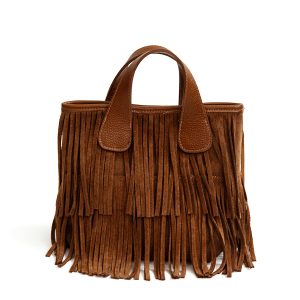 DAKOTA – Tote in camoscio con frange cuoio