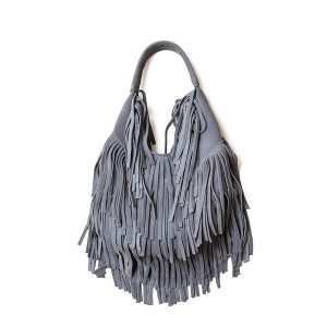 DAKOTA – Sacca in camoscio con frange azzurra