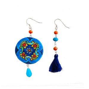 Orecchini –  Cerchio arancio e blue ceramica di Vietri