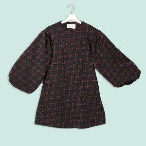 Abito con Maniche Ampie in Fantasia Lurex Geometrico Luce