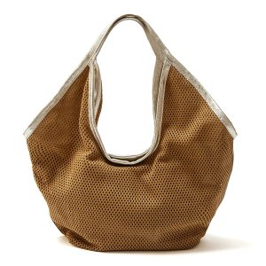 MAINE – Maxi sacca in camoscio intagliato cuoio