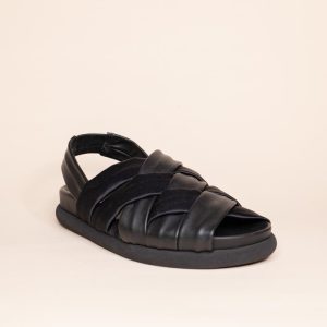 Sandalo Fasce in Pelle Satin Nero Patrizia Bonfanti