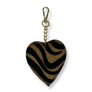 Portachiavi a cuore in vera pelle in cavallino. Colore nero/camel