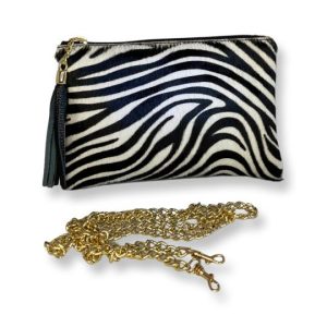 Borsa pochette piatta in cavallino zebra