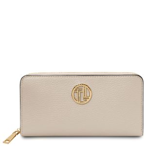 FINANCIER Esclusivo portafogli in pelle zip around – Beige