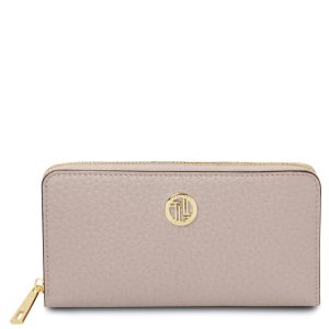 FINANCIER Esclusivo portafogli in pelle zip around – Beige