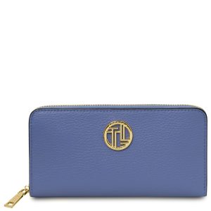 FINANCIER Esclusivo portafogli in pelle zip around – Blu