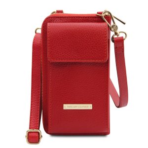 TL BAG Portafoglio/portacellulare in pelle con tracolla – Rosso Lipstick