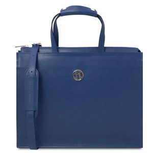 PALERMO Borsa da lavoro in pelle Saffiano da donna 3 scomparti – Blu scuro