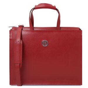 PALERMO Borsa da lavoro in pelle Saffiano da donna 3 scomparti – Rosso