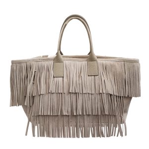 BEA – Shopping con frange in camoscio sabbia
