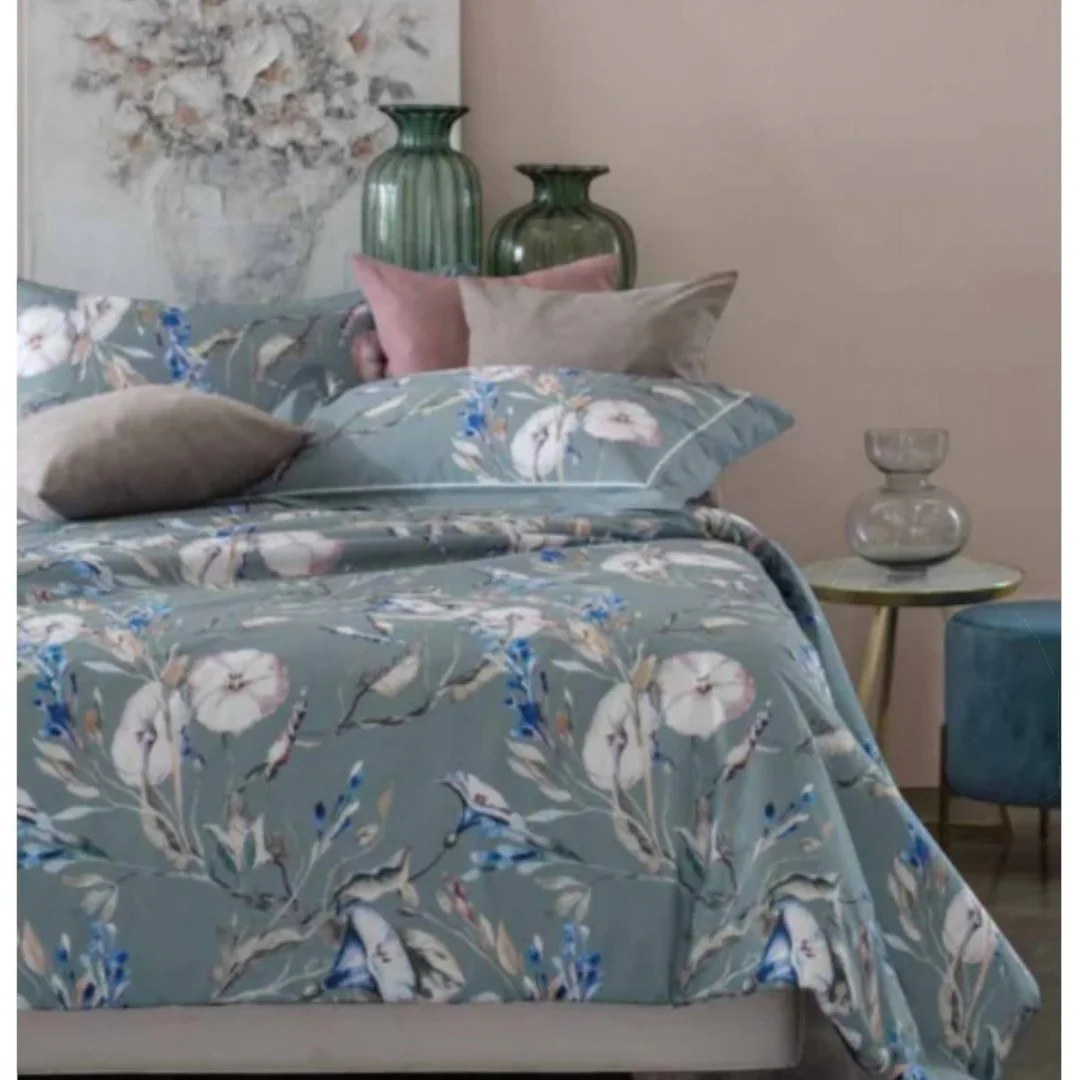Dondi Home Notti Blu Parure Copripiumino in percalle stampato Bouquet Ardesia - immagine 3