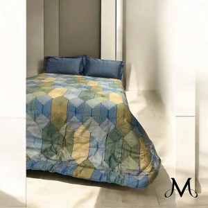 Reever Trapunta in raso di cotone Diamante Blu Verde LG02200501