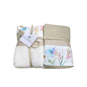 Biancoperla Set spugna 4 pezzi 2 Viso + 2 Ospite Sabbia-Bianco