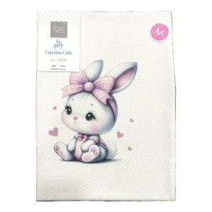 Gary Copertina Neonato 100% cotone tinta unita stampa coniglietto glicine 75x90