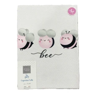 Gary Copertina Neonato 100% cotone tinta unita con stampa apine rosa 75x90