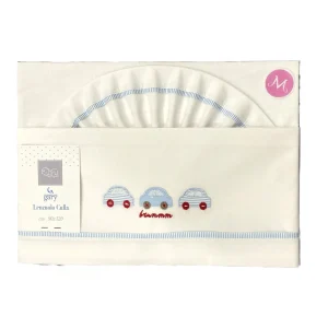 Gary Lenzuolino culla Neonato 100% cotone ricamo macchinina celeste 90x120