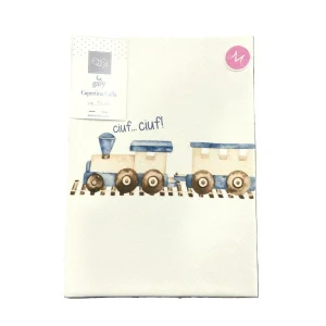 Gary Copertina Neonato 100% cotone tinta unita stampa trenino acciaio 75x90