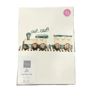 Gary Copertina Neonato 100% cotone tinta unita stampa trenino verde 75x90