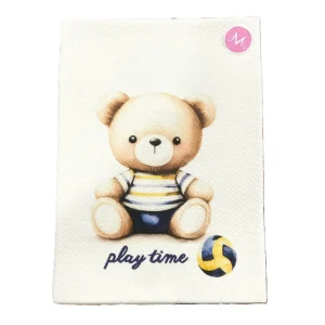 Gary Copertina Neonato 100% cotone tinta unita stampa orsetto giallo/blu 75x90