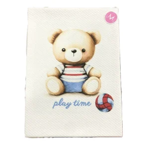 Gary Copertina Neonato 100% cotone tinta unita stampa orsetto rosso/azzurro75x90