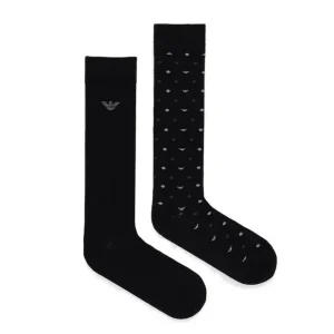 Emporio Armani 2 Pack Calze Lunghe Uomo Allover Eagle Nero EM000545-AF18145MC363