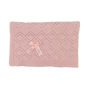 Liu Jo Baby Copertina Carrozzina in Lana Merinos Quadrucci Rosa BL242B-00090