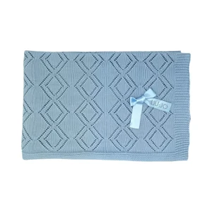 Liu Jo Baby Copertina Carrozzina in Lana Merinos Quadrucci Celeste BL242B-00068