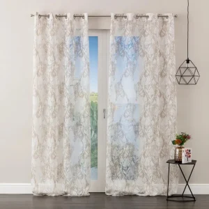 Linea Oro Tenda Foliage In Tessuto Jacquard Semitrasparente con Borchie