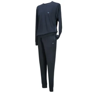 Emporio Armani Pigiama Uomo Caldo Cotone Logo Embroidery Blu 11928-3F561-00135