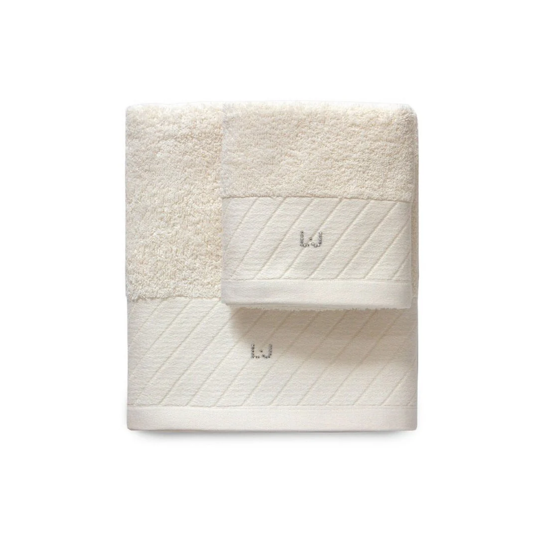 Liu Jo Set asciugamani 1+1 Diagonal in Spugna Avorio - LB788B - 00067