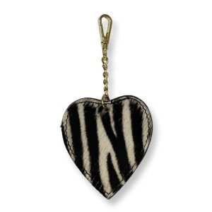 Portachiavi a cuore in cavallino. Colore zebra bianco/nero