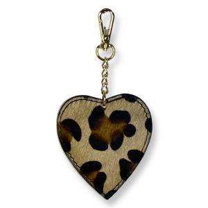 Portachiavi a cuore in vera pelle in cavallino. Disegno giraffa.